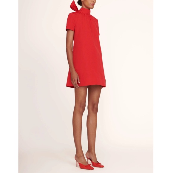 NWT Staud Mini Ilana Dress in Poinsettia Red Grosgrain - Picture 4 of 7